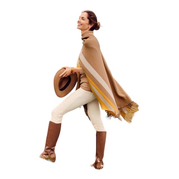 Talbots Fringe Knit Ruana Wrap Almond Heather Color Block Cotton Blend Scarf - Picture 6 of 6